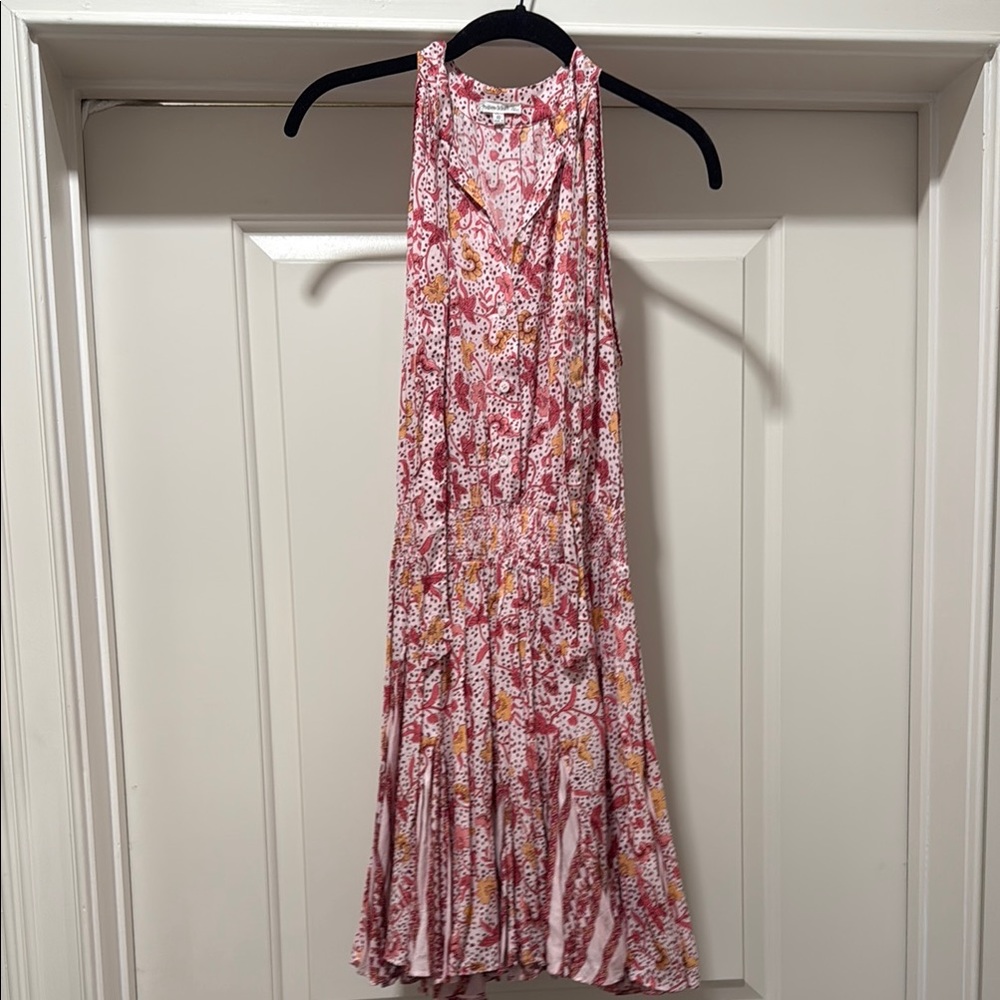 Poupette St. Barth Pink and White Sundress with Buttons & Tie